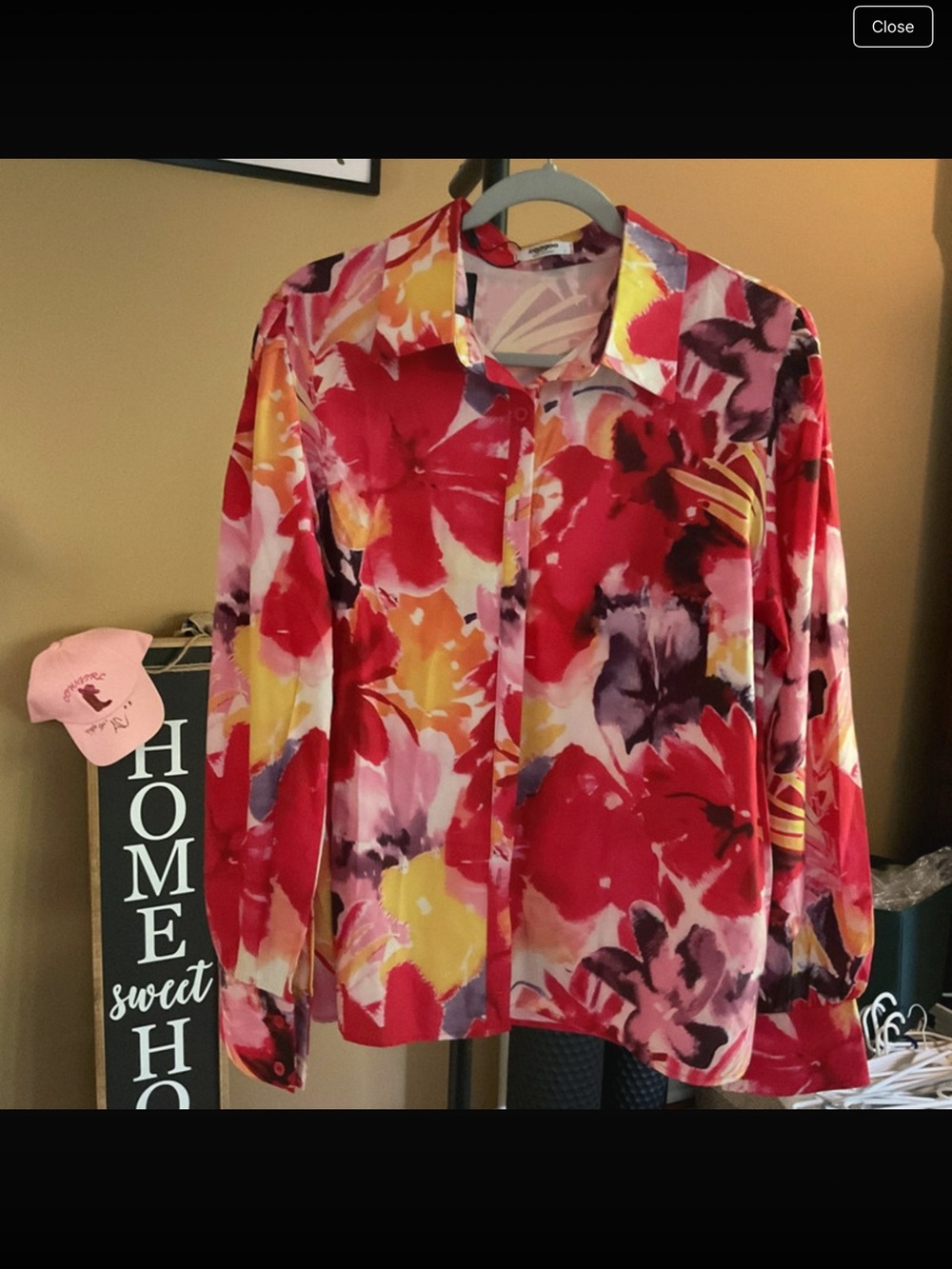 Zeagoo Red Multi-Color Floral Button Down Blouse